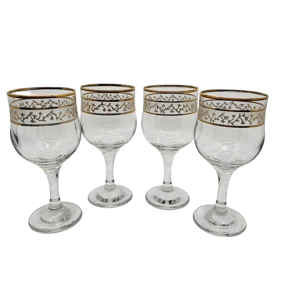 Victoria Crystal 24 Karat Gold Rimmed Water Goblet Set Glass Lot 4 Original Box
